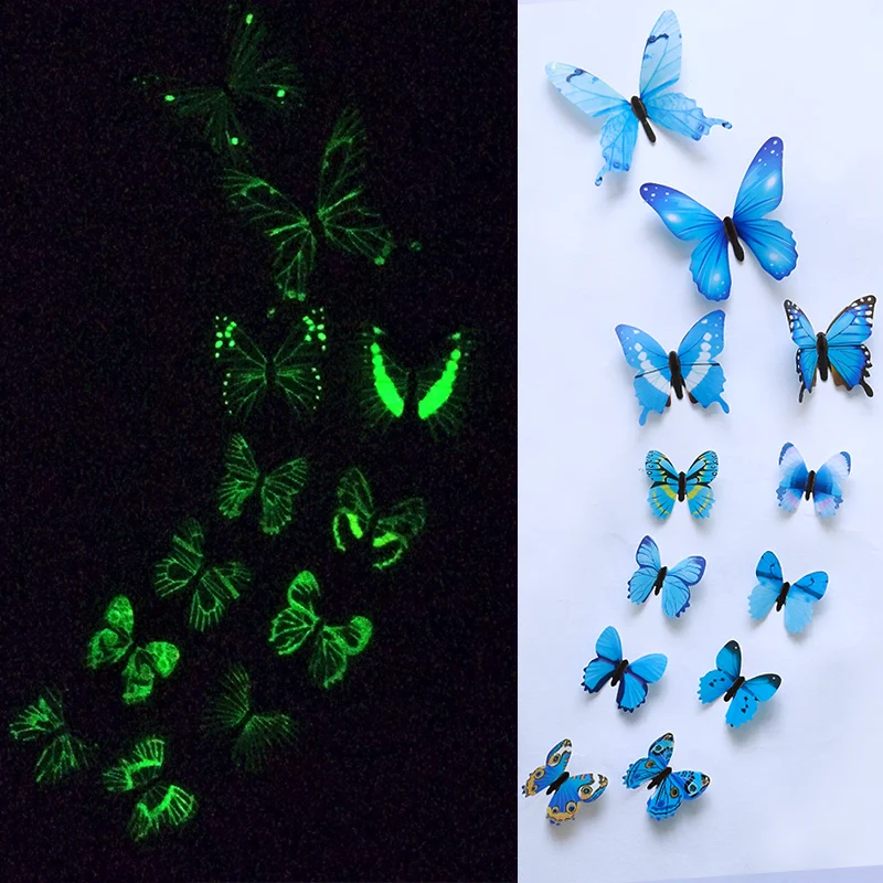 12Pcs/Set Luminous Butterfly Wall Stickers Living Room Butterflies For Wedding Party Decoration Home 3D Fridge Decals Wallpaper - Image 4