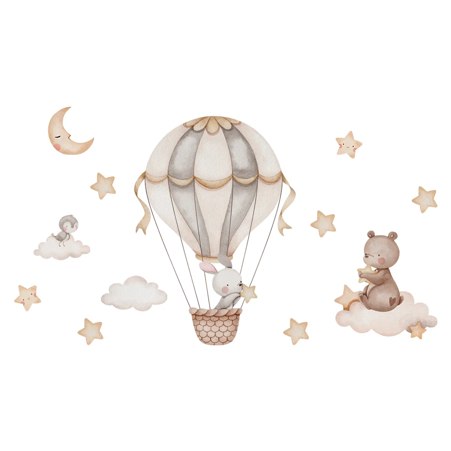 Cartoon Hot Air Balloon Animals Bear Rabbits Wall Stickers for Child Room Boy Room Decoration Nursery Baby Room Decoration Decal - Image 2