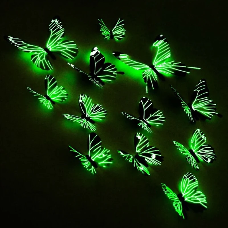 New 12Pcs Fashion 3D Luminous Butterfly Creative Wall Sticker For DIY Wall Stickers Modern Wall Art Home Decorations DIY Gift - Image 2