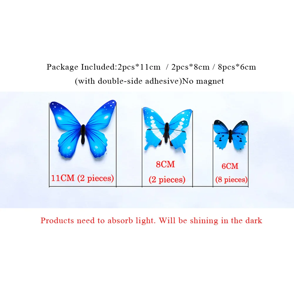 12Pcs/Set Luminous Butterfly Wall Stickers Living Room Butterflies For Wedding Party Decoration Home 3D Fridge Decals Wallpaper - Image 2