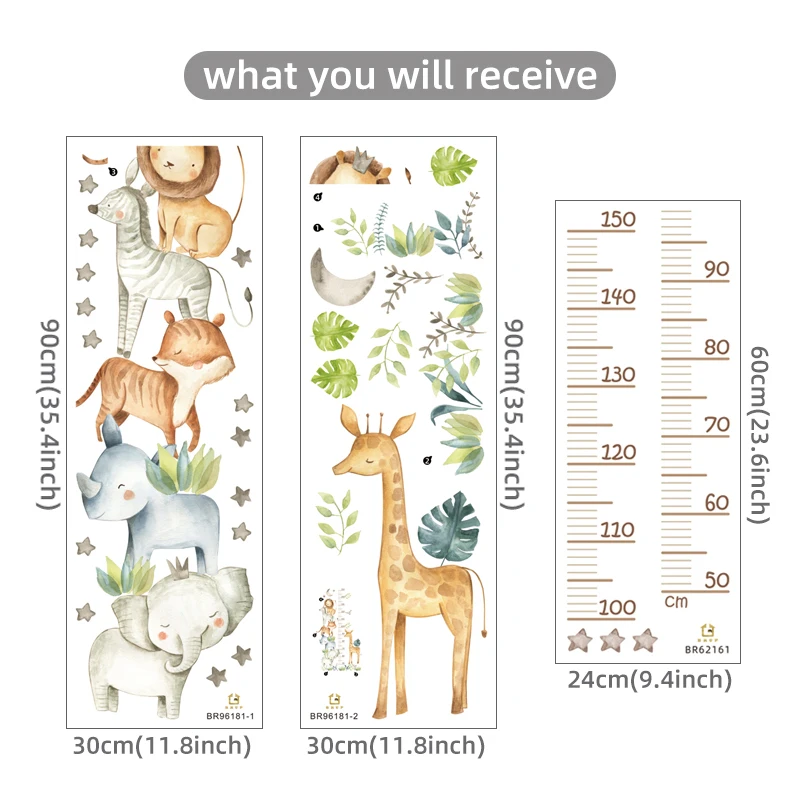 3PC Cartoon Animal Height Ruler Wall Stickers for Waterproof Removable PVC Kids Room Kindergarten Home Decoration - Image 6