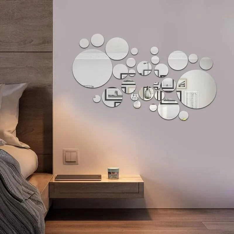 26 PCs 3D Acrylic Mirror Wall Sticker, round Mirror, DIY Bedroom, Bathroom and TV Background Room Sticker Wall Decoration - Image 3